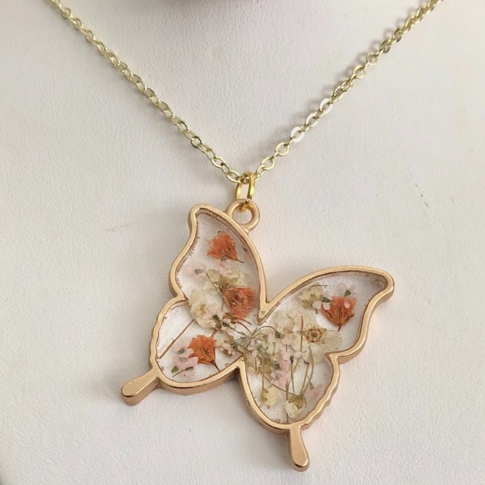 Butterfly Pressed Flower Necklace (Handmade)